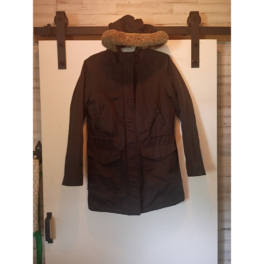 Levi's Women's Sherpa Lined Hooded Utility Parka Jacket With Black Faux Fur